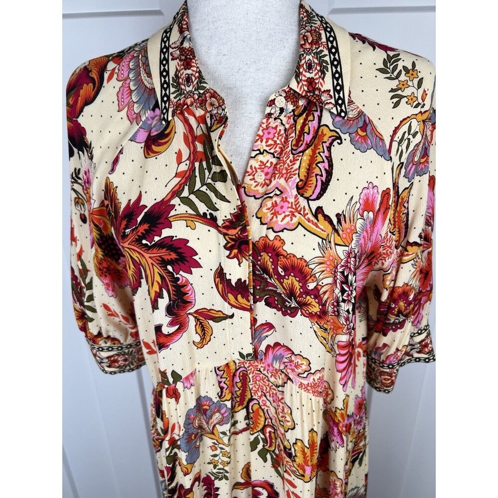 A Loves A Midi Dress M NWT Floral Boho Tiered Oversized Collared Button Front - Picture 5 of 15